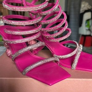 Cult Gaia Pink Strappy Heels with Rhinestone Detailing